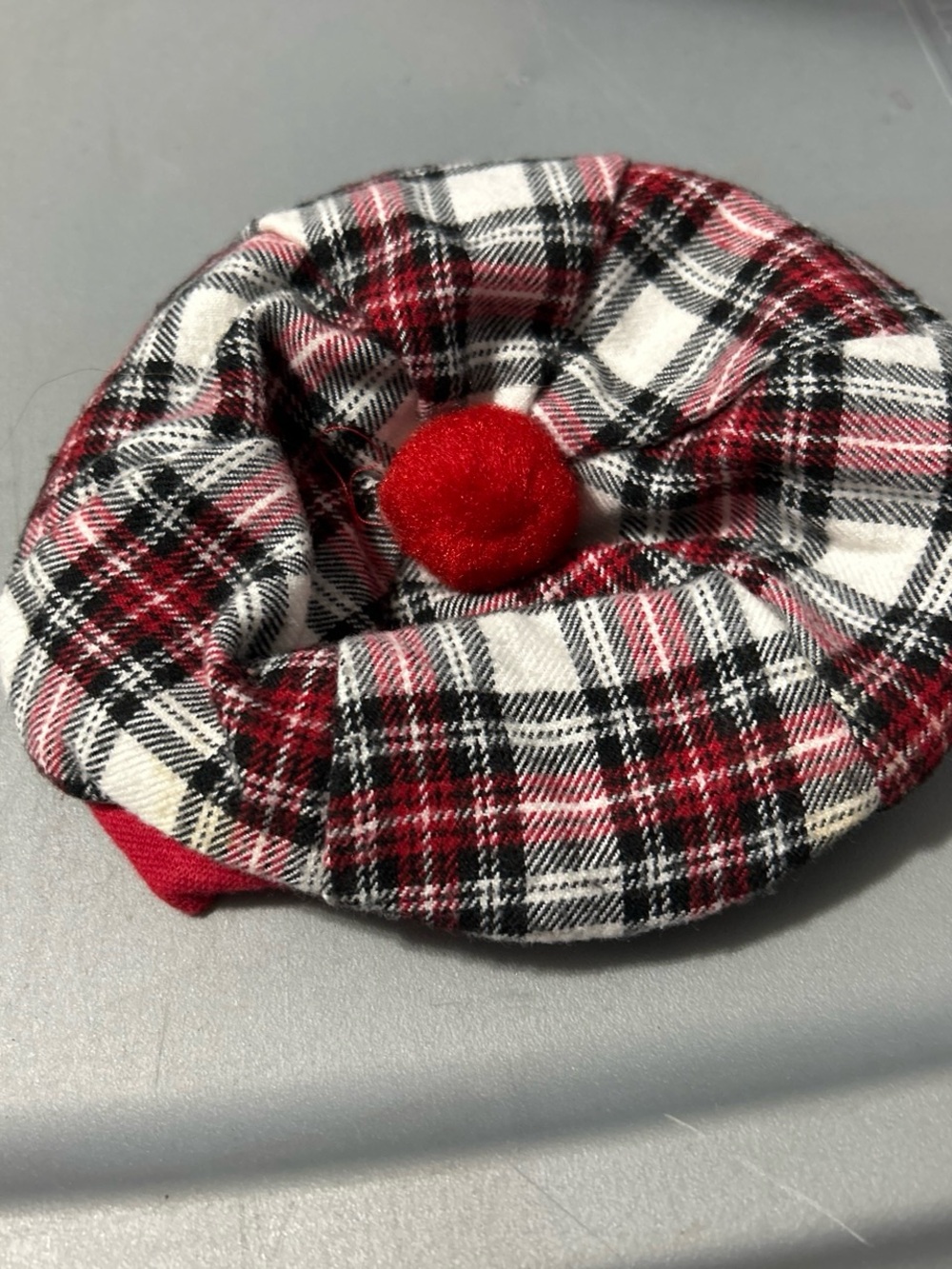 Plaid Kids Beret with Red Pom Pom